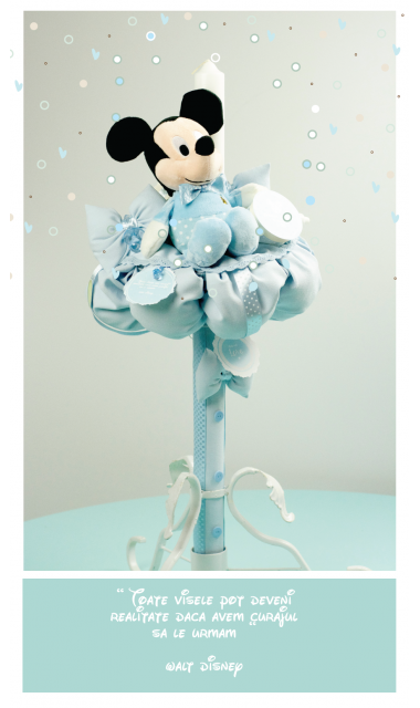 Lumanare botez pentru baieti cu Mickey Mouse, 65x4 cm, Baby Blue  3